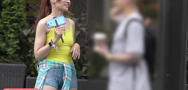  Jeny Smith walks in public with transparent shorts. Real flashing moments